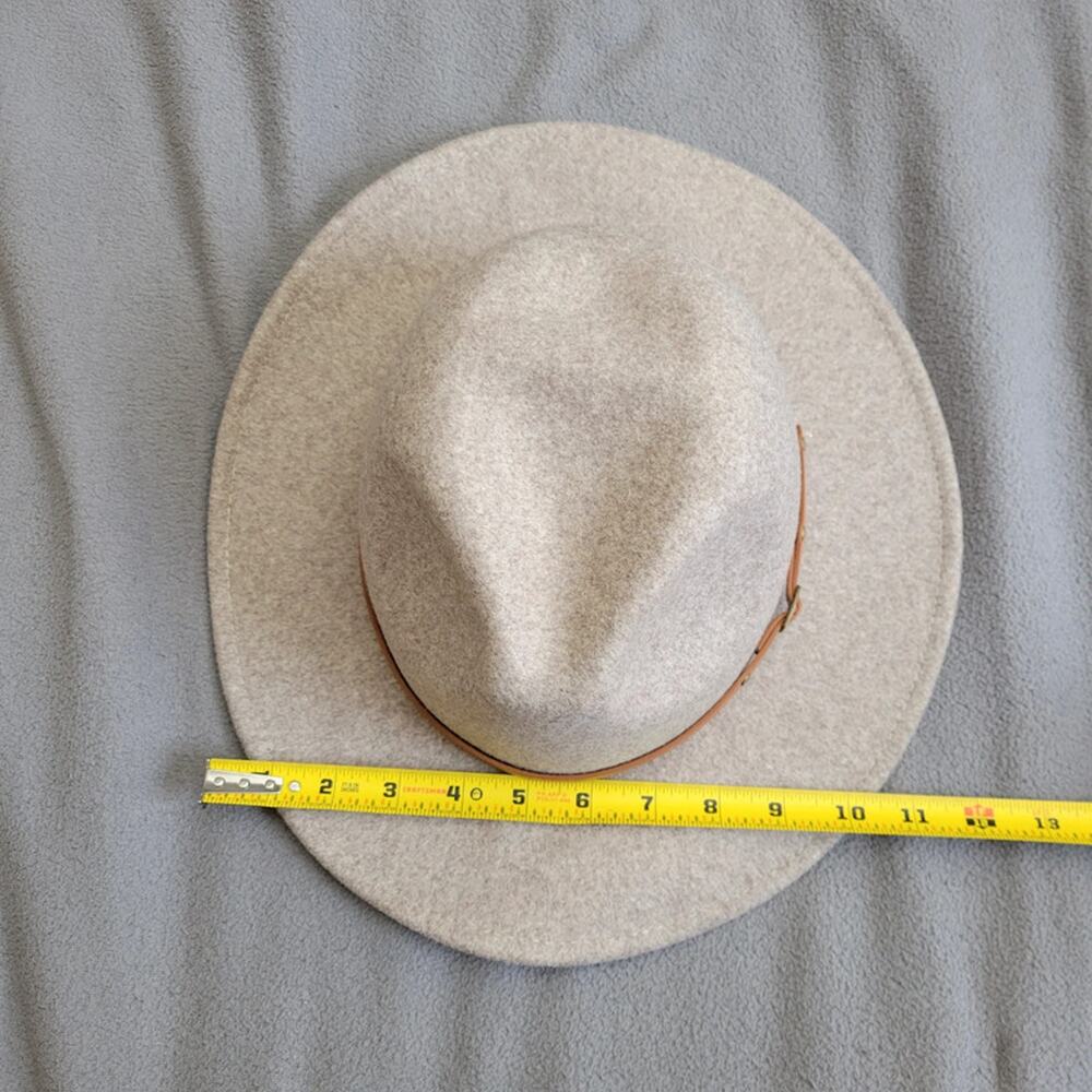 Beige Wool Blend Fedora Hat Thin Strap Classic Style Project Hat Asymetric - Picture 8 of 13